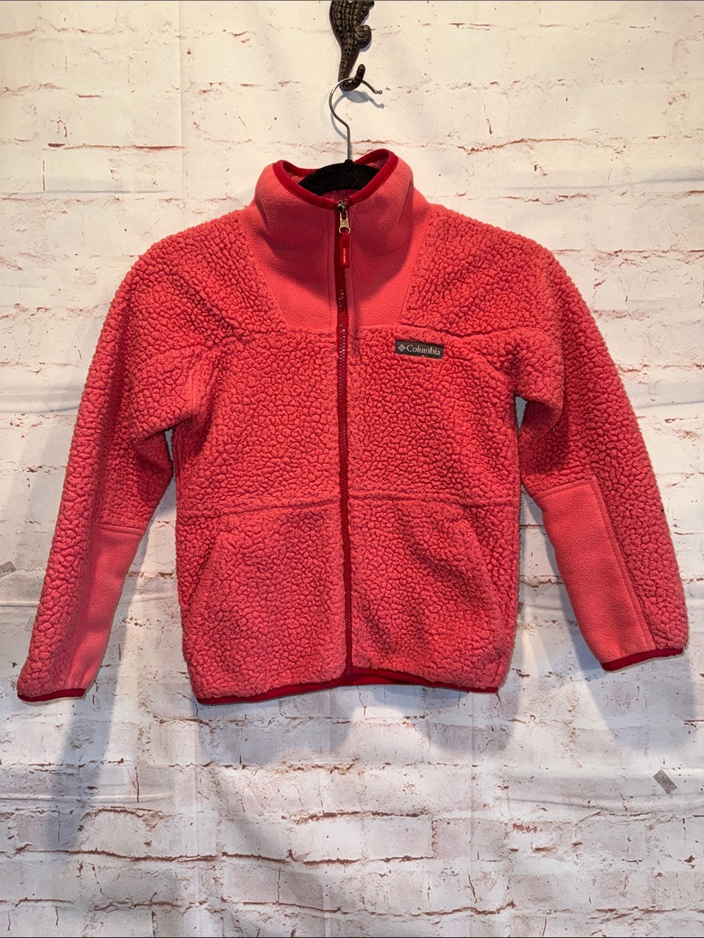 Columbia Kids Coral Pink Sherpa Fleece Jacket pockets S 8 warm